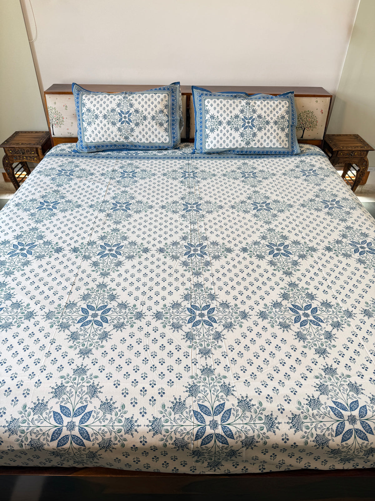 Neel Bagh Pure Cotton King Size Bedsheet Set with 2 Pillow Covers (108”*108”)