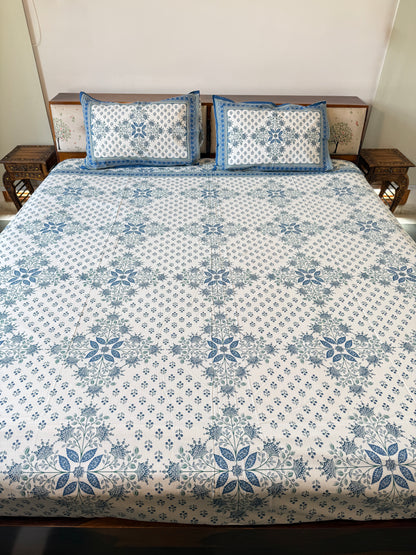 Neel Bagh Pure Cotton King Size Bedsheet Set with 2 Pillow Covers (108”*108”)