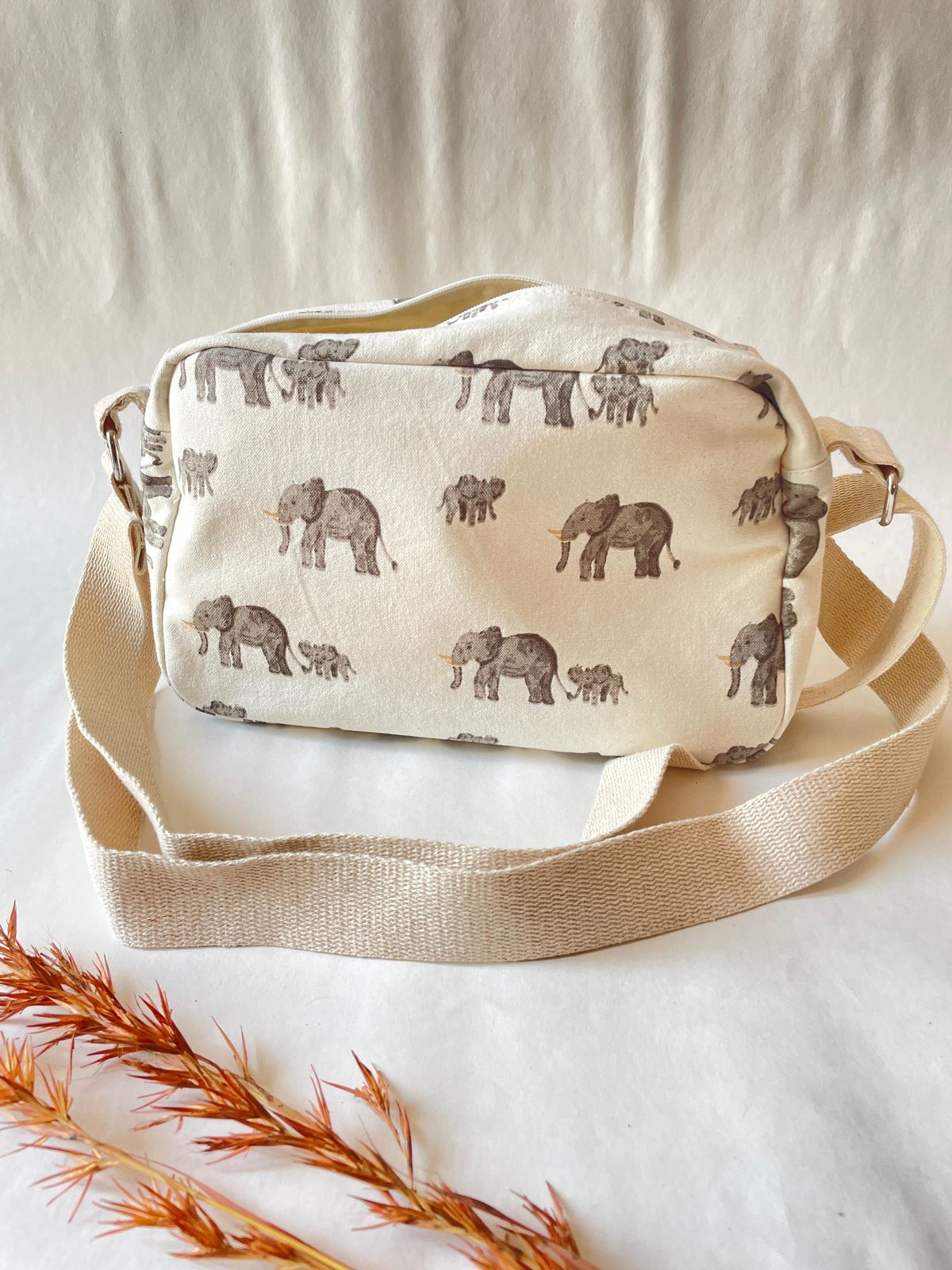 Elephant Cotton Canvas Horizontal Sling with Inside Pocket – Sleek, Secure & Always Ready
