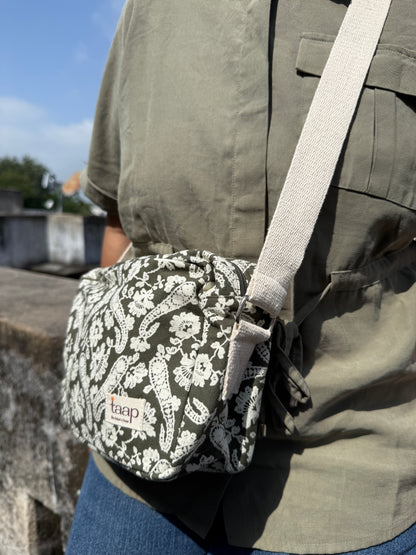 Green Paisley Cotton Canvas Horizontal Sling with Inside Pocket – Sleek, Secure & Always Ready
