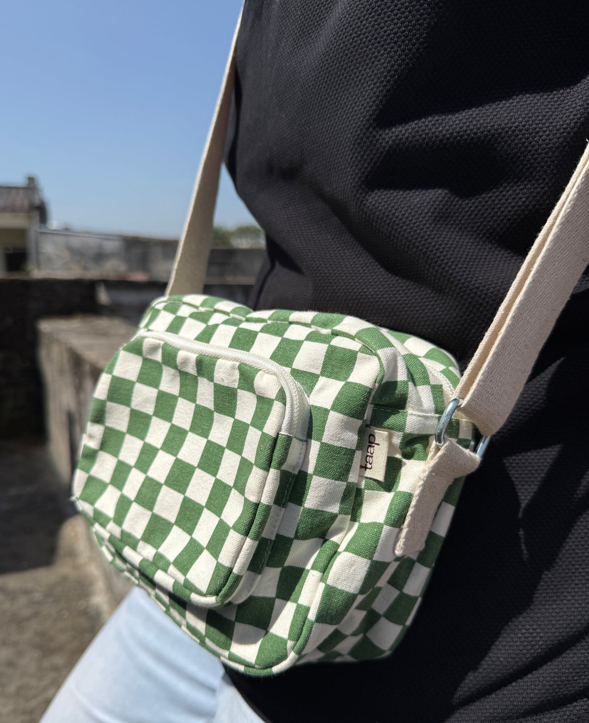 Green Cotton Canvas Multi-pocket Crossbody Sling – Travel Light, Stay Stylish