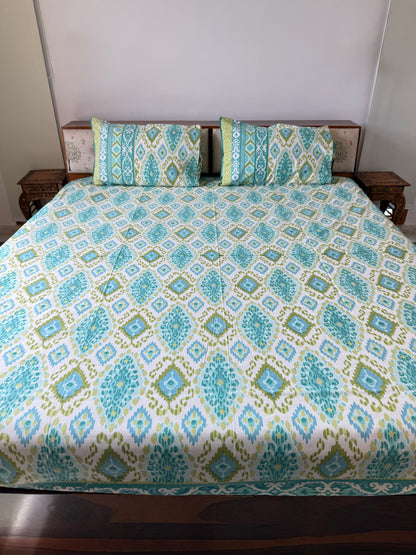 Ikat Reverie Pure Cotton King Size Bedsheet Set with 2 Pillow Covers (108”*108”)