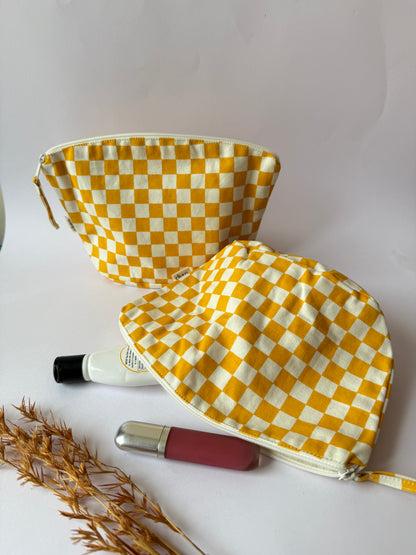 Yellow Checkered Canvas Big Pouch