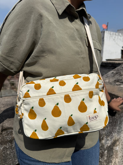 Pear Cotton Canvas Horizontal Sling with Front & Inside Pocket – Sleek, Secure & Always Ready