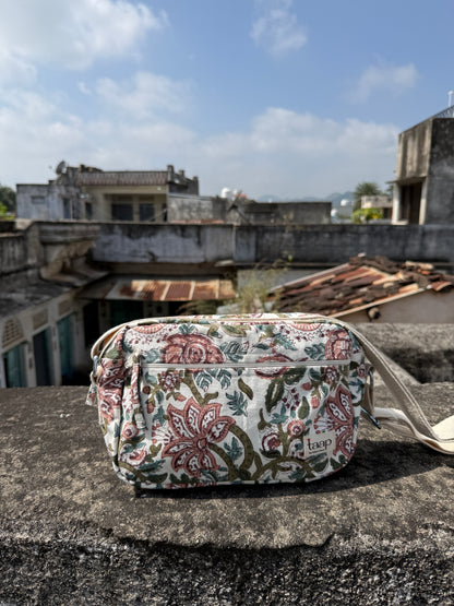 Multicolour Floral Cotton Canvas Horizontal Sling with Front & Inside Pocket – Sleek, Secure & Always Ready
