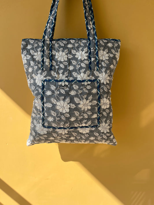 Ash Bloom Vertical Cotton Quilted Tote Bag