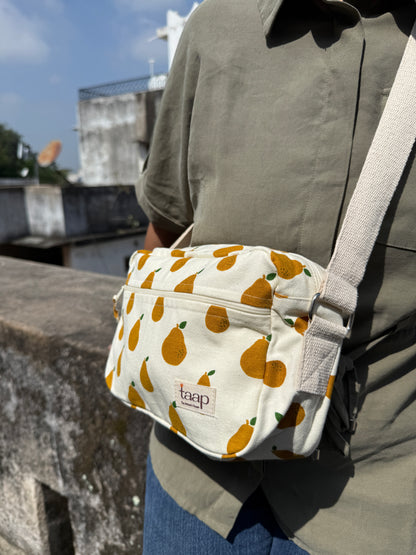 Pear Cotton Canvas Horizontal Sling with Front & Inside Pocket – Sleek, Secure & Always Ready