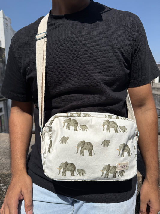 Elephant Cotton Canvas Horizontal Sling with Inside Pocket – Sleek, Secure & Always Ready