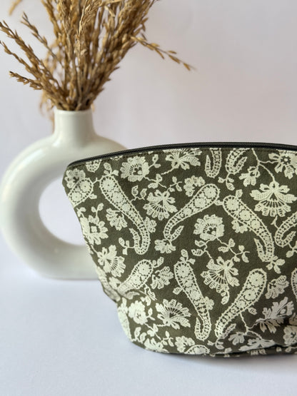 Green Paisley Cotton Canvas Big Pouch