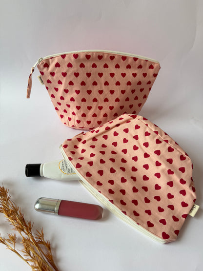 Pink Heart Cotton Canvas Big Pouch