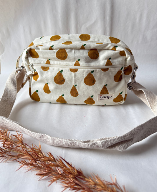Pear Cotton Canvas Horizontal Sling with Front & Inside Pocket – Sleek, Secure & Always Ready