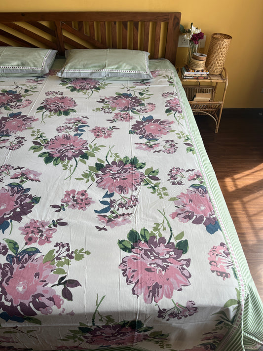 Blush Bloom Cotton Queen Size Bedsheet with 2 Pillow Covers (90”*108”)