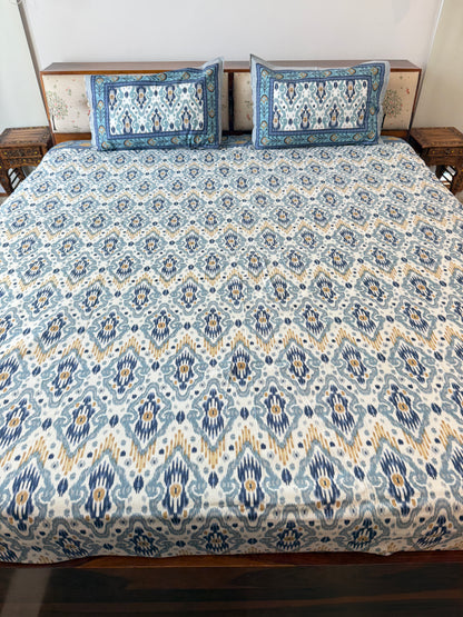 Coral Ikat Pure Cotton King Size Bedsheet Set with 2 Pillow Covers (108”*108”)