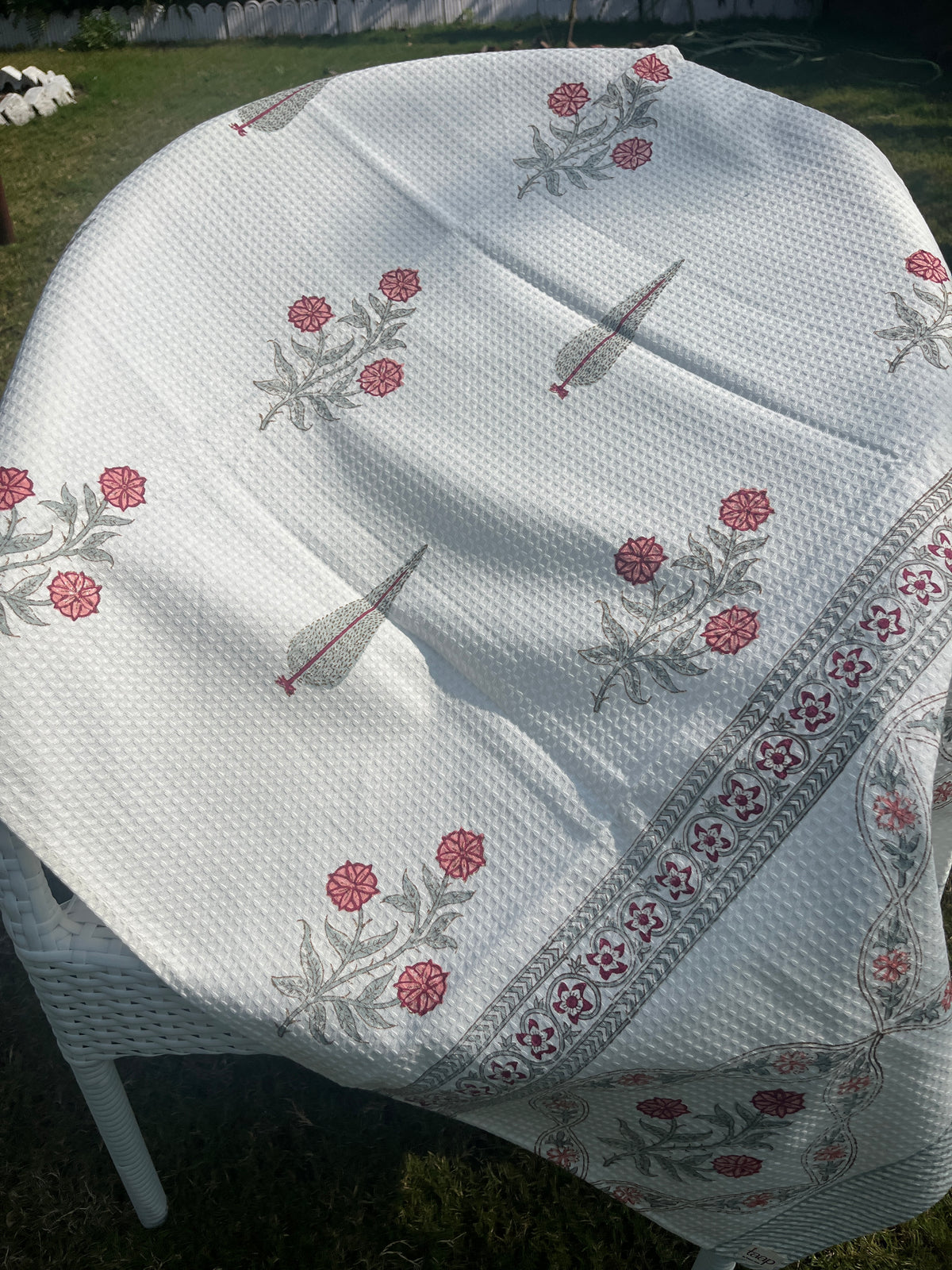 Garden Grace HandBlock Premium Cotton Waffle Bath Towel
