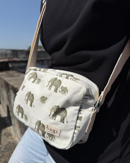 Elephant Cotton Canvas Horizontal Sling with Inside Pocket – Sleek, Secure & Always Ready