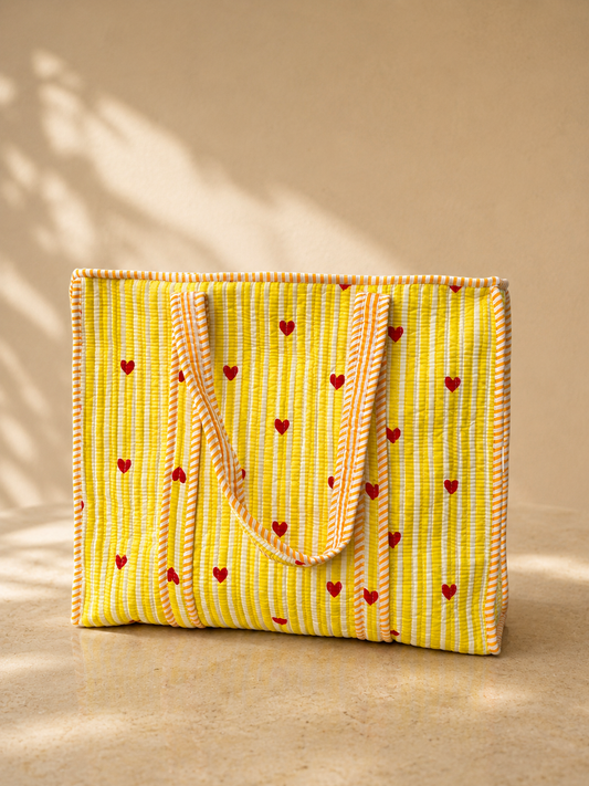 Aurelia Horizontal Cotton Quilted Tote Bag