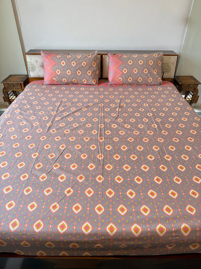 Terracotta Bloom Pure Cotton King Size Bedsheet Set with 2 Pillow Covers (108”*108”)