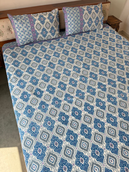 Neel Bagh Pure Cotton King Size Bedsheet Set with 2 Pillow Covers (108”*108”)