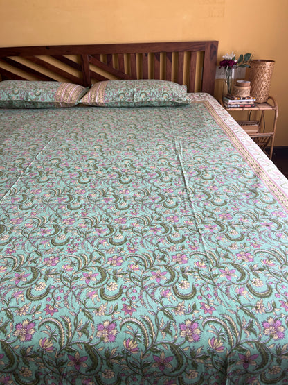 Morning Dew Cotton Queen Size Bedsheet with 2 Pillow Covers (90”*108”)