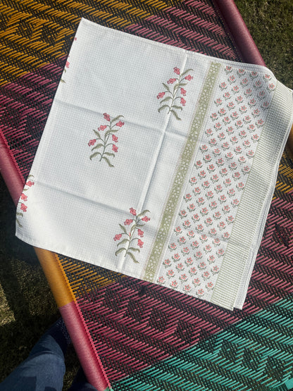 Ruby Petal HandBlock Premium Cotton Waffle Bath Towel