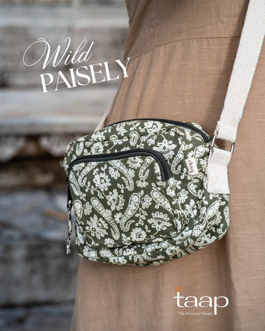Wild Paisely Cotton Canvas Multi-pocket Crossbody Sling – Travel Light, Stay Stylish