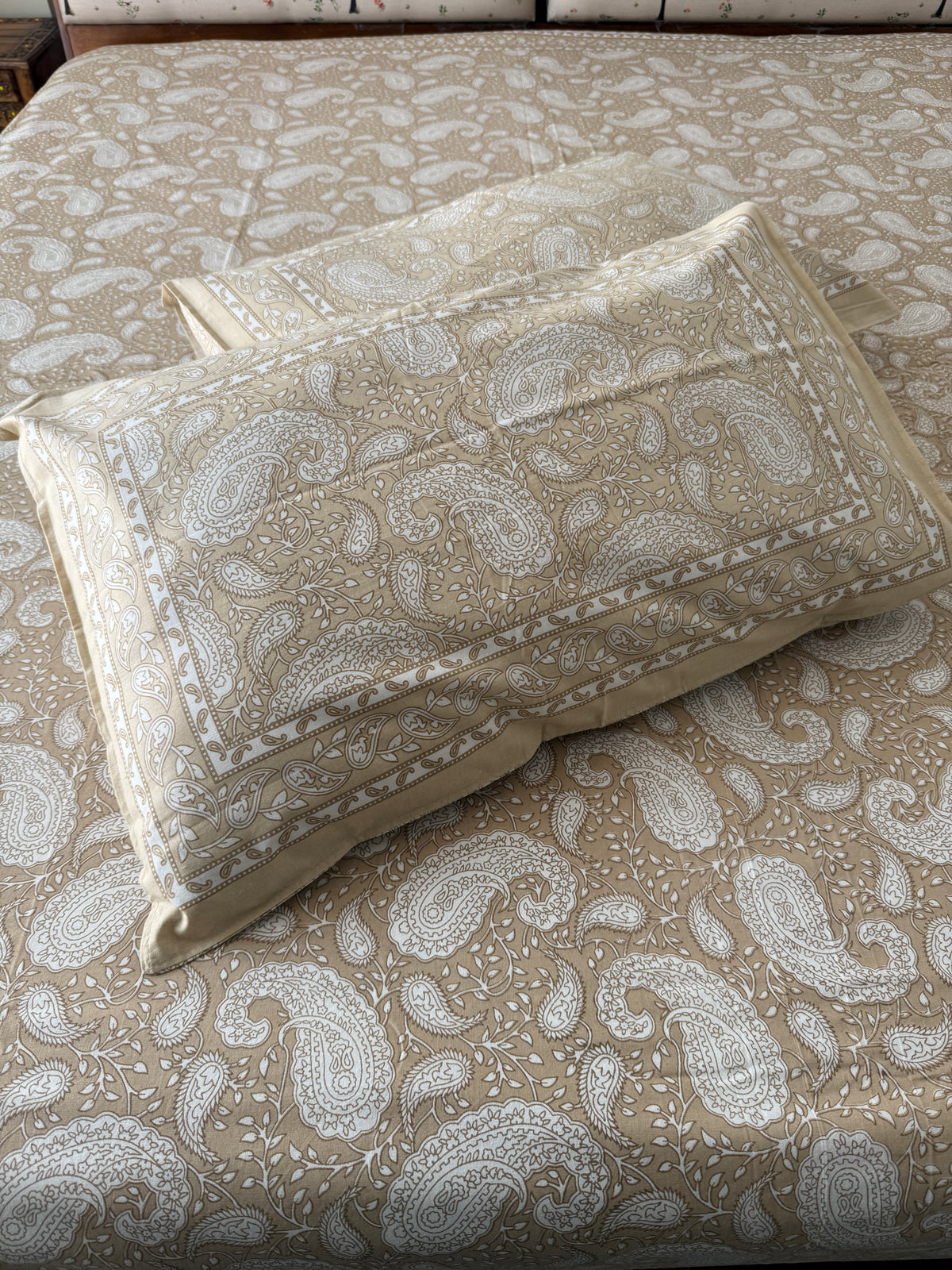 Mustard Paisely Pure Cotton King Size Bedsheet Set with 2 Pillow Covers (108”*108”)