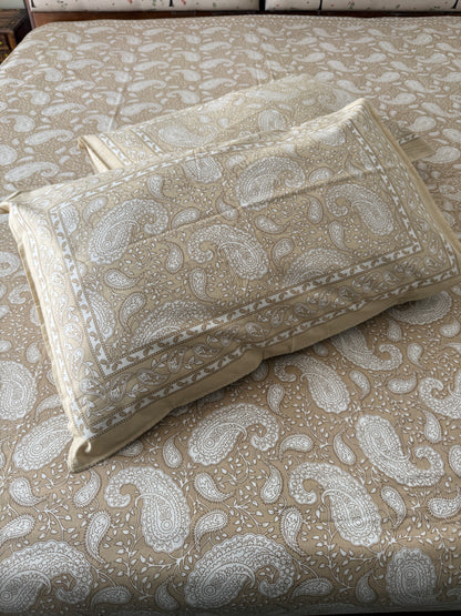 Mustard Paisely Pure Cotton King Size Bedsheet Set with 2 Pillow Covers (108”*108”)