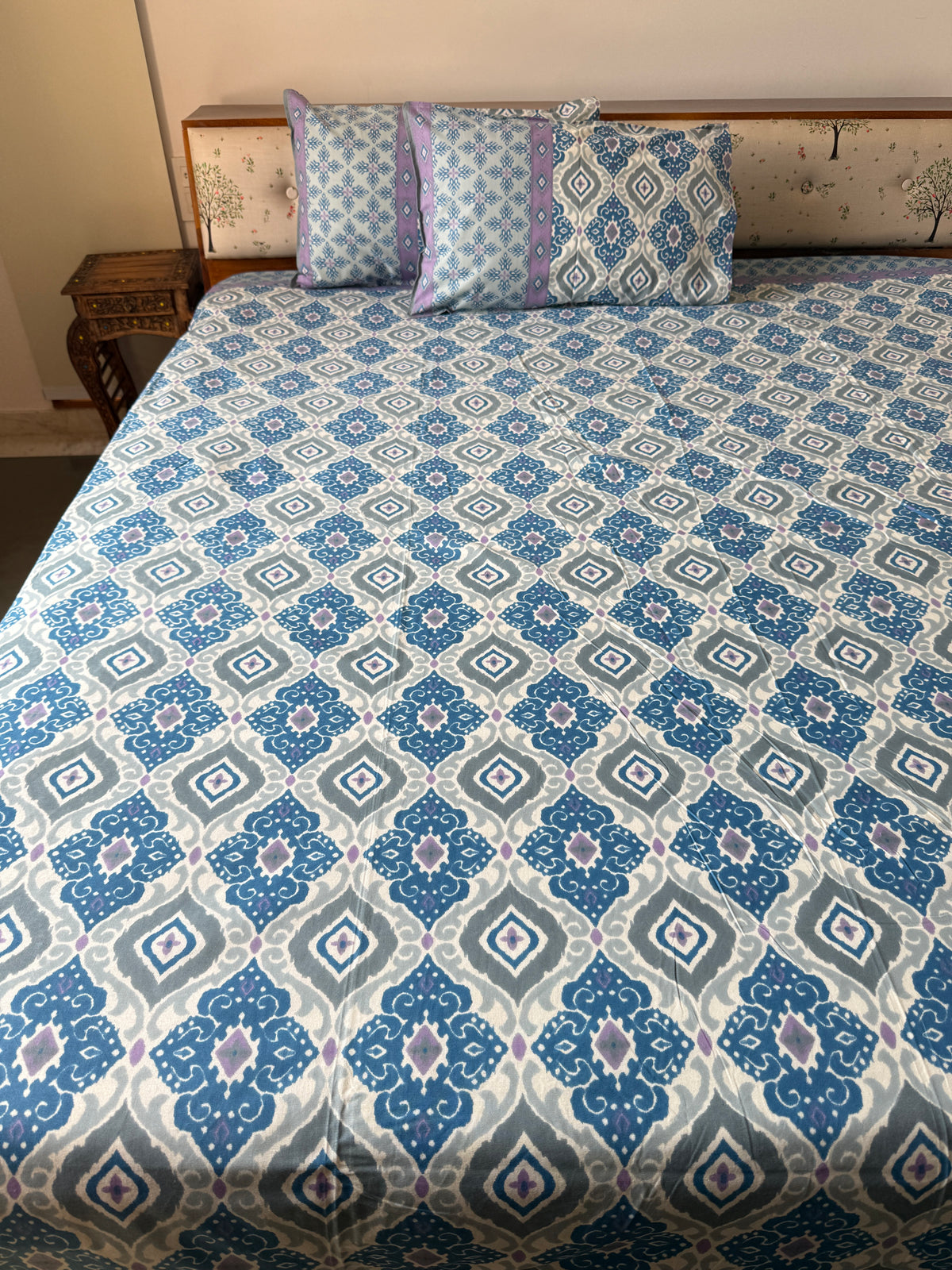 Neel Bagh Pure Cotton King Size Bedsheet Set with 2 Pillow Covers (108”*108”)