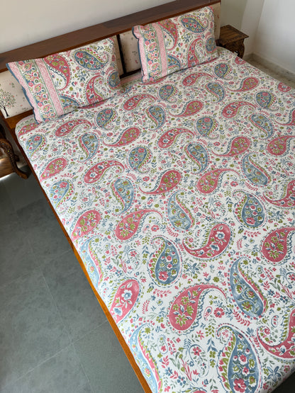 Royal Paisley Pure Cotton King Size Bedsheet Set with 2 Pillow Covers (108”*108”)