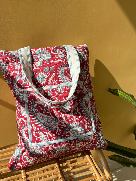 Paisely Vertical Cotton Quilted Tote Bag