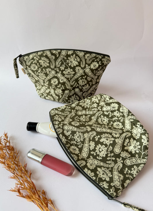 Green Paisley Cotton Canvas Big Pouch
