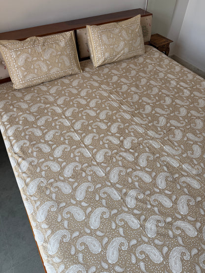 Mustard Paisely Pure Cotton King Size Bedsheet Set with 2 Pillow Covers (108”*108”)