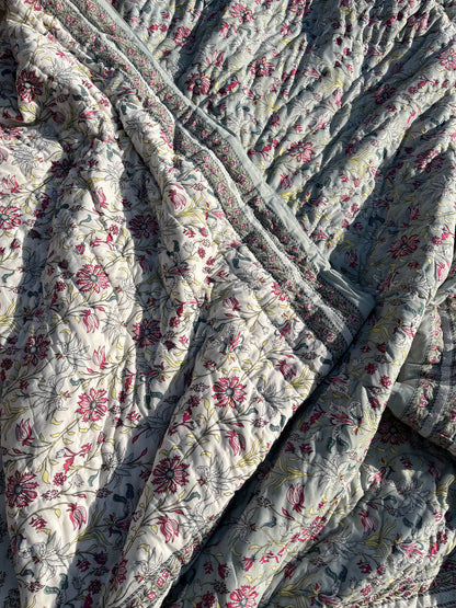 Sanganeri Print Single Bed Quilt (60”*90”)