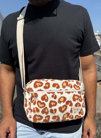 Leopard Cotton Canvas Horizontal Sling with Front & Inside Pocket – Sleek, Secure & Always Ready