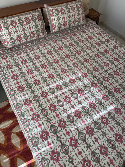 Heritage Pure Cotton King Size Bedsheet Set with 2 Pillow Covers (108”*108”)