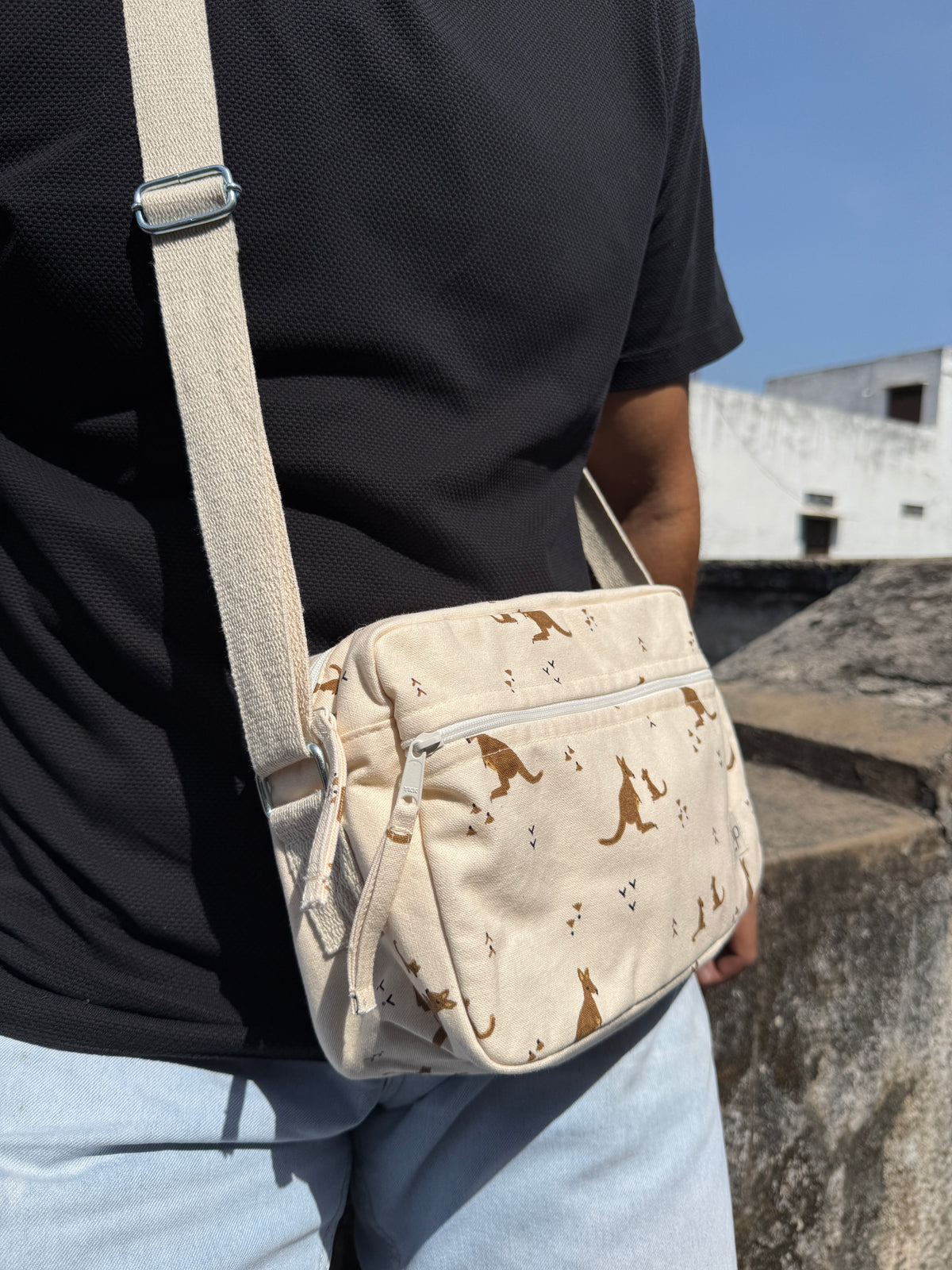 Kangaroo Cotton Canvas Horizontal Sling with Front & Inside Pocket – Sleek, Secure & Always Ready