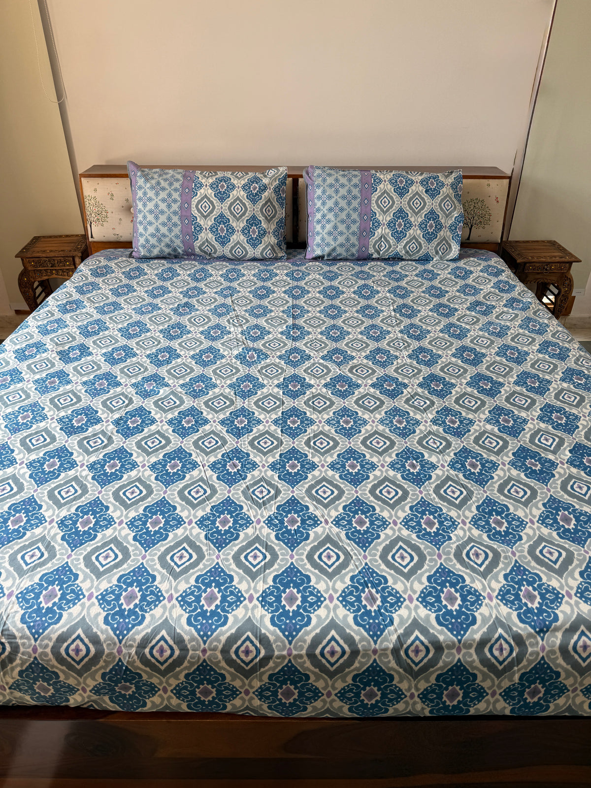 Neel Bagh Pure Cotton King Size Bedsheet Set with 2 Pillow Covers (108”*108”)