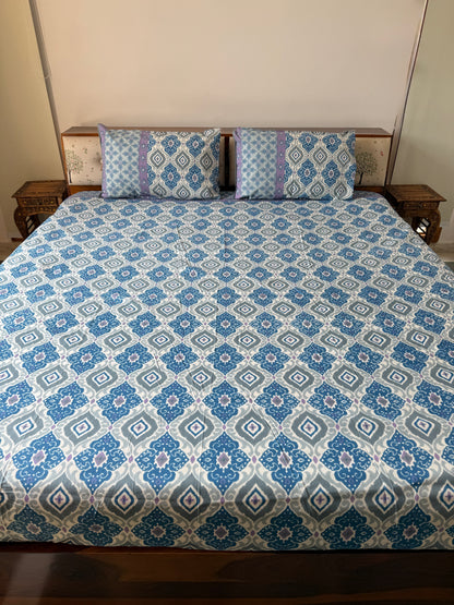 Neel Bagh Pure Cotton King Size Bedsheet Set with 2 Pillow Covers (108”*108”)