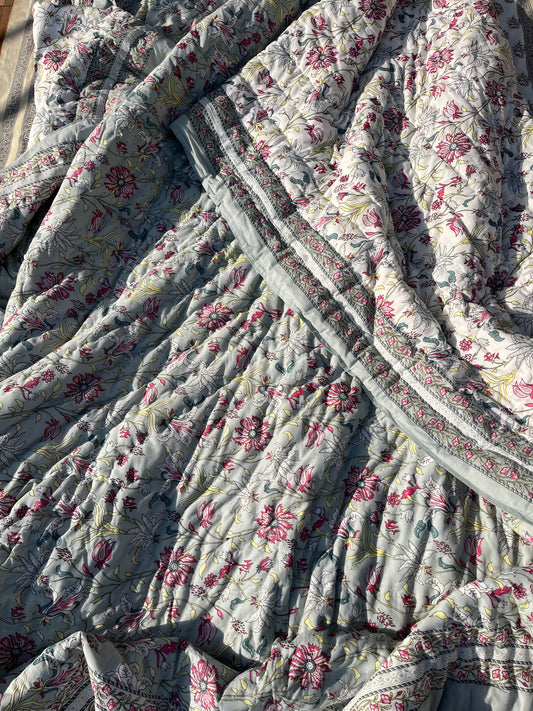 Sanganeri Print Single Bed Quilt (60”*90”)