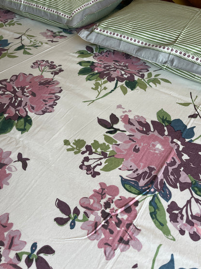 Blush Bloom Cotton Queen Size Bedsheet with 2 Pillow Covers (90”*108”)