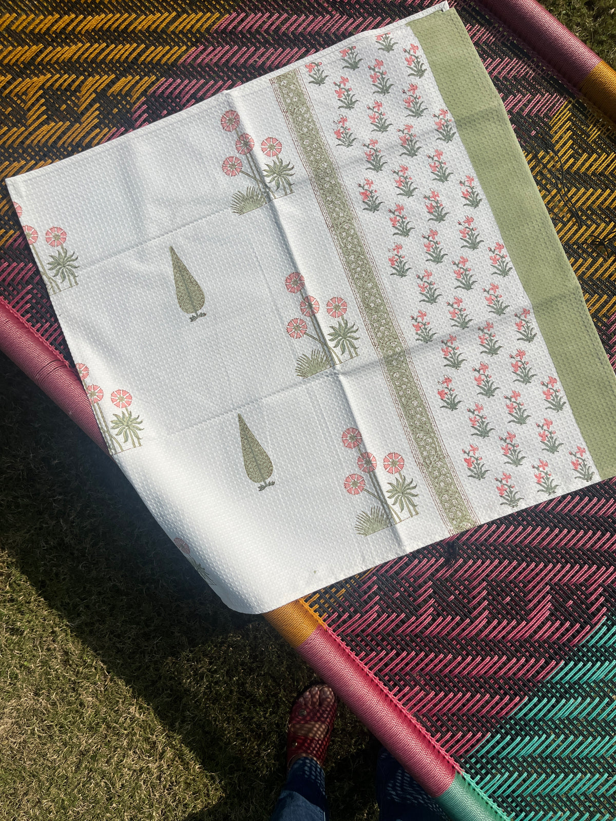 Jasmine Garden HandBlock Premium Cotton Waffle Bath Towel