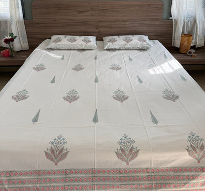 HandBlock King Size Bedsheet with 2 Pillow Covers (108”*108”)