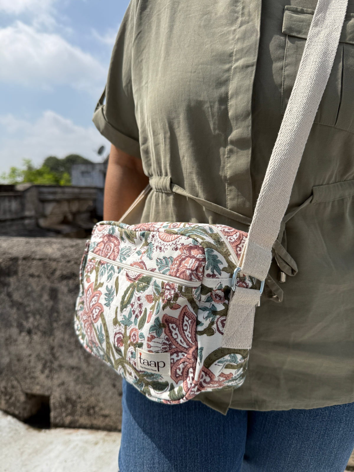 Multicolour Floral Cotton Canvas Horizontal Sling with Front & Inside Pocket – Sleek, Secure & Always Ready