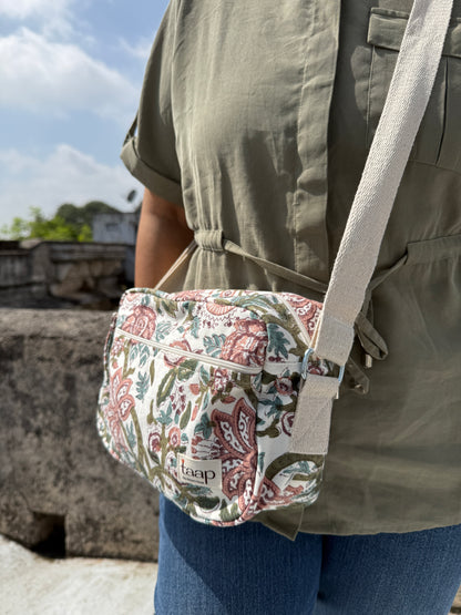 Multicolour Floral Cotton Canvas Horizontal Sling with Front & Inside Pocket – Sleek, Secure & Always Ready