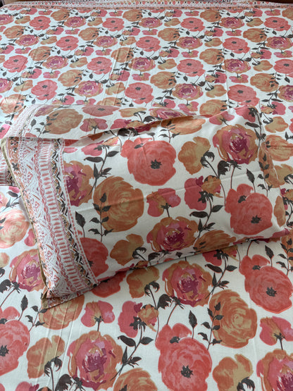 Marigold Muse Pure Cotton King Size Bedsheet Set with 2 Pillow Covers (108”*108”)