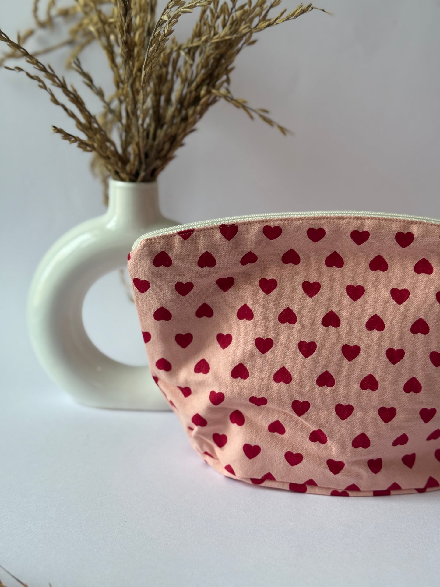 Pink Heart Cotton Canvas Big Pouch