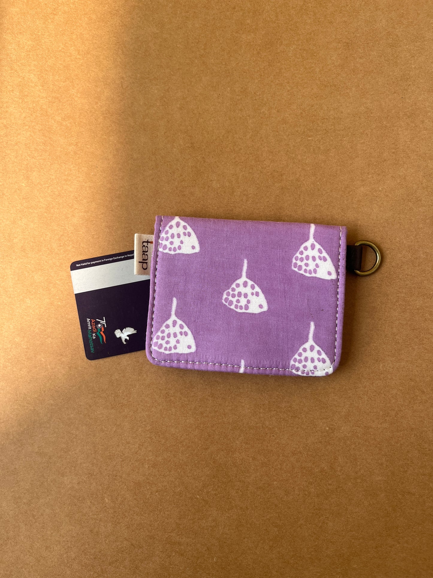 Violet Ginkgo Dots Card Wallet – Compact Security with a Touch of Tradition