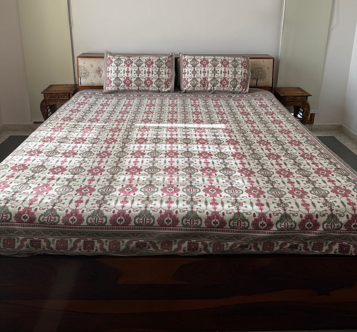 Heritage Pure Cotton King Size Bedsheet Set with 2 Pillow Covers (108”*108”)