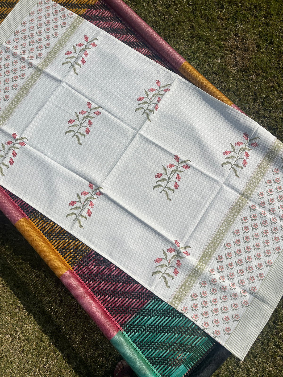 Ruby Petal HandBlock Premium Cotton Waffle Bath Towel