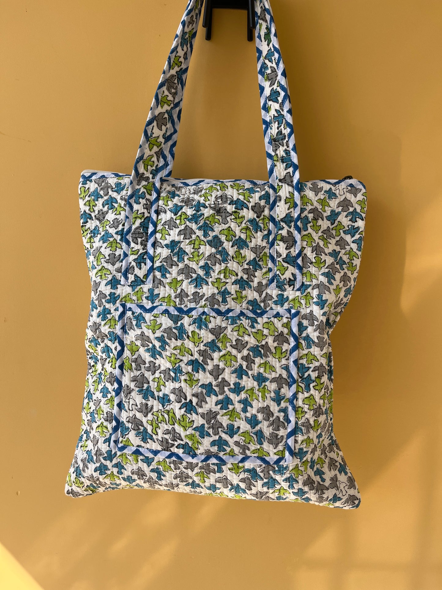 Dove Floral Vertical Cotton Quilted Tote Bag